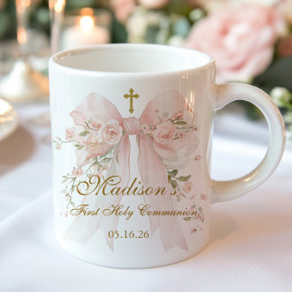 Caneca Floral Bow First Holy Communion Religious Favor