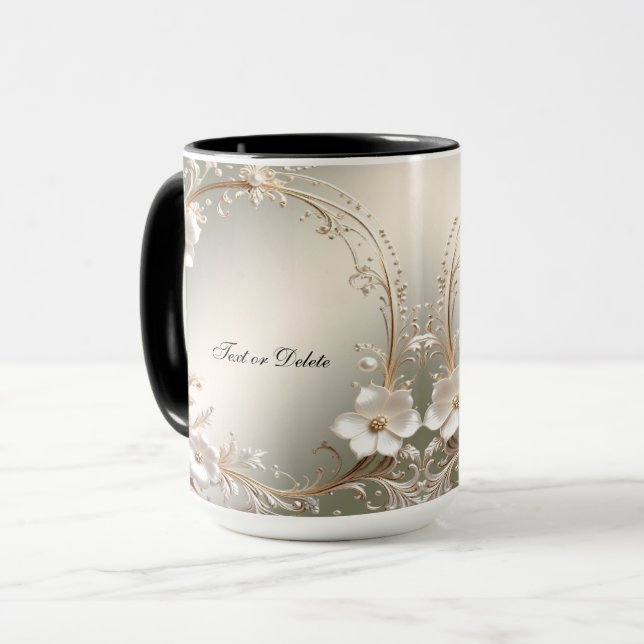 Caneca Floral Branca Ornamentada (Frente Esquerda)