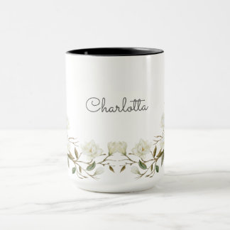 Caneca Floral Branca Personalizada, Nome Personali