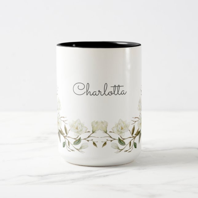 Caneca Floral Branca Personalizada, Nome Personali (Centro)