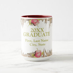 Caneca Floral Branco e Dourado Personalizado, Formatura 2