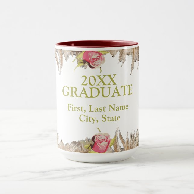 Caneca Floral Branco e Dourado Personalizado, Formatura 2 (Centro)