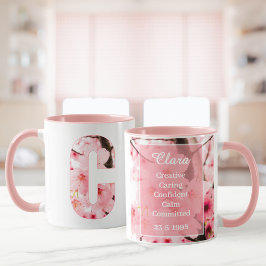 Caneca Floral C Initial Mug | Personalized Name & Traits