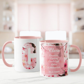Caneca Floral C Initial Mug | Personalized Name & Traits