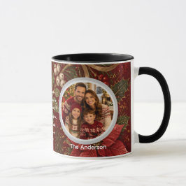Caneca Floral Carmesim Família Mensagem de Natal Foto Chr