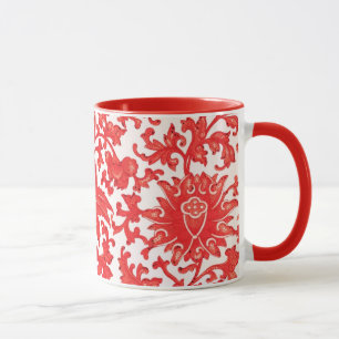 Caneca floral chinesa vermelha elegante