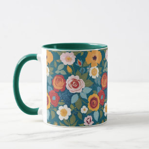 Caneca Floral colorido com Rosas e flores silvestres