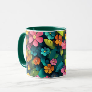 Caneca Floral com Flores Botânicas Coloridas, Pres