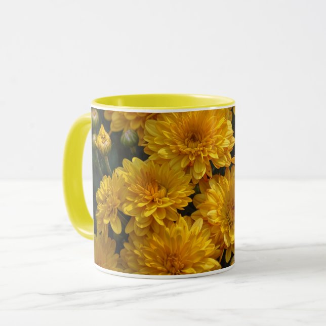 Caneca Floral com Flores de Mãe Amarela Brilhante (Frente Esquerda)