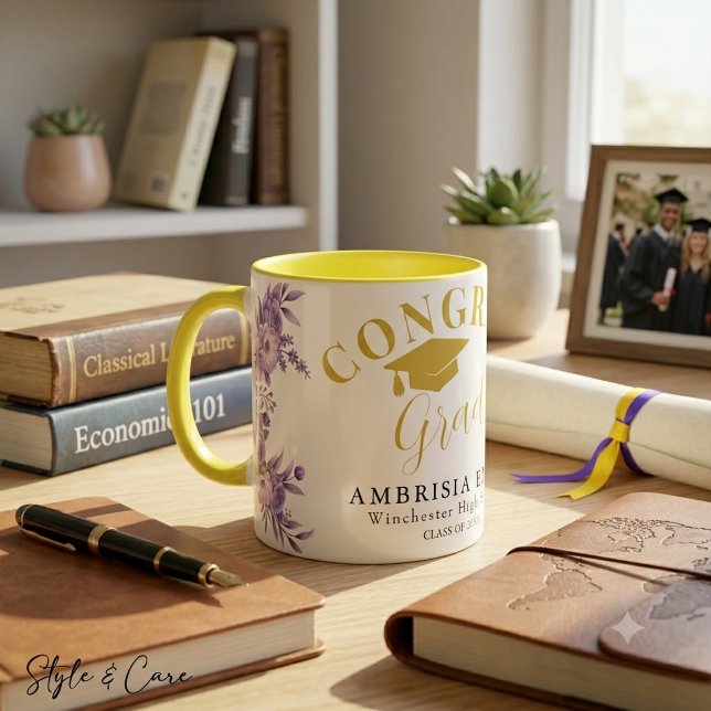 Caneca Floral Congrats Grad Combo – Presente Perfe (Floral Congrats Grad Combo Mug – Perfect Gift Idea)