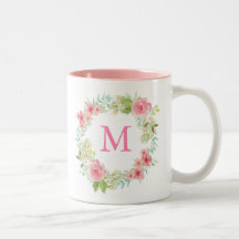 Caneca floral cor-de-rosa personalizada