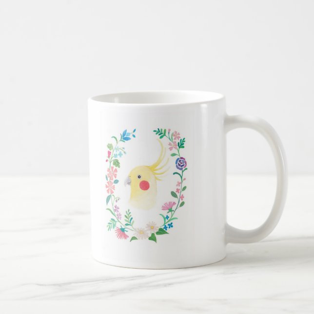 Caneca floral da ilustração do pássaro do animal (Direita)