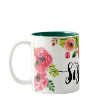 Caneca floral da irmã da aguarela colorida bonita