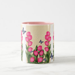Caneca floral das tulipas cor-de-rosa