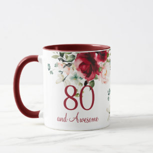 Caneca Floral de Aniversário de 80 anos