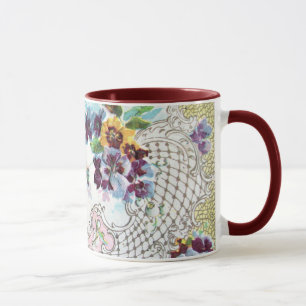 Caneca Floral de Casamento Branco Cor-de-Rosa ROMANTICA