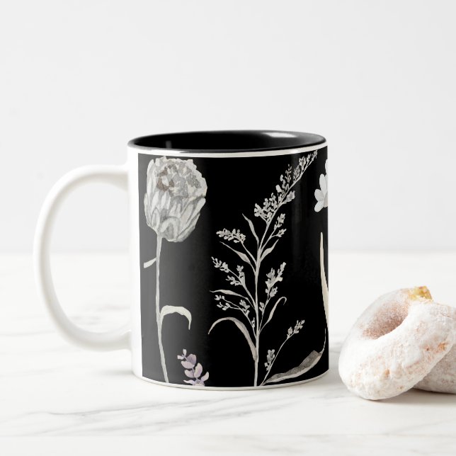 Caneca Floral de Flor Selvagem: Xícara de Café Bot (Com Donut)