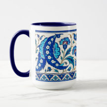 Caneca Floral de Folha Saz Iznik Otomana | Azul Tu