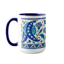Caneca Floral de Folha Saz Iznik Otomana | Azul Tu
