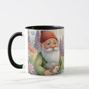 Caneca floral de gnomo fofo e ouriço 
