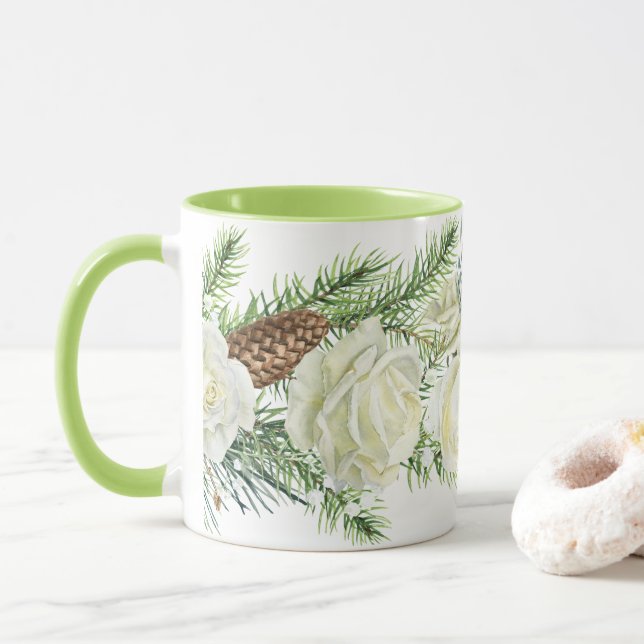 Caneca Floral de Inverno em Aquarela (Com Donut)