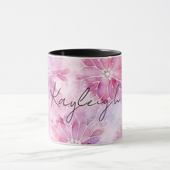 Caneca Floral de Lavanda Chic Cor-de-Rosa Cintilante (Centro)