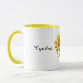 Caneca Floral de Margarida Amarela Personalizado