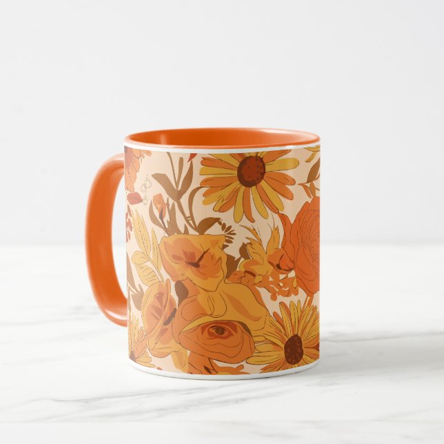 Caneca Floral de outono quente com sopro amarelo e laranj (Frente Esquerda)