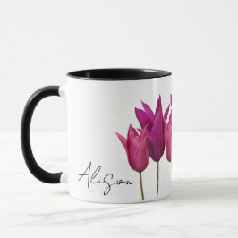 Caneca floral de tulipa rosa bonita com nome Aliso