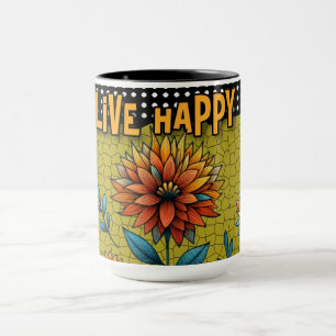 Caneca Floral de Vidro Colorido Feliz Vida Cores I