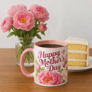 Caneca Floral Dia das Mães Peônias Rosa Bonito