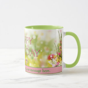 Caneca floral do aniversário - PERSONALIZE -