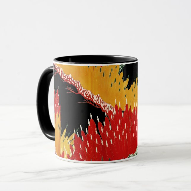 CANECA FLORAL DO JAPONÊS ABSTRATO NEGRO VERMELHO (Frente Esquerda)