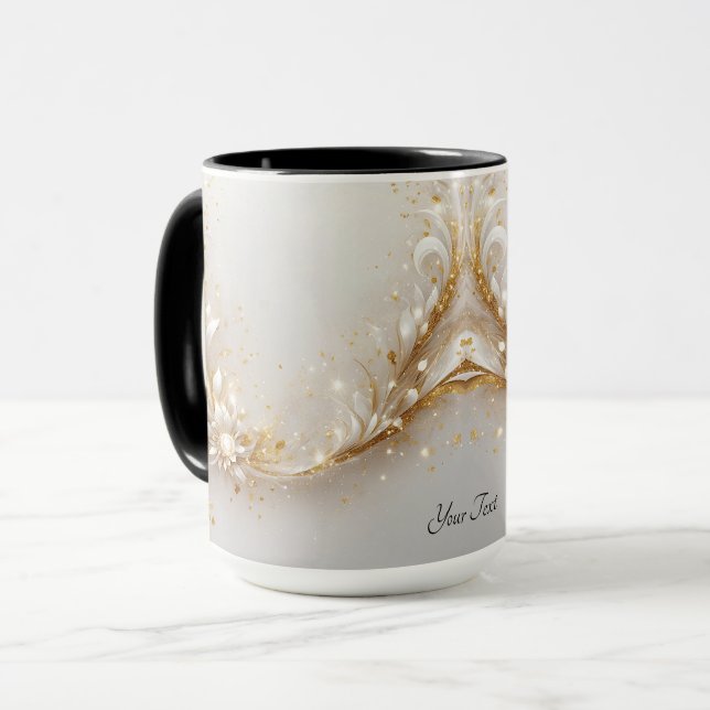 Caneca Floral Dourada Branca (Frente Esquerda)