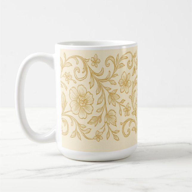 Caneca Floral Dourada Elegante - Café Botânico Vin (Esquerda)