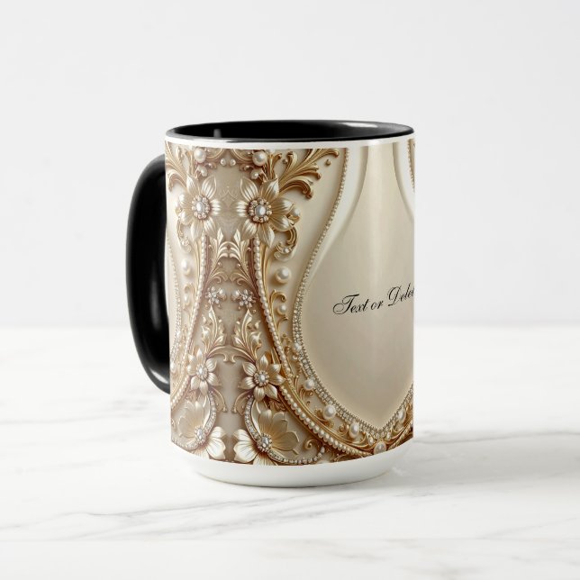 Caneca Floral Dourada Elegante Ornamentada (Frente Esquerda)