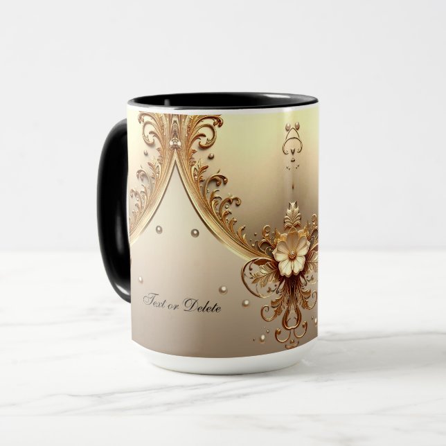 Caneca Floral Dourada Ornamentada (Frente Esquerda)