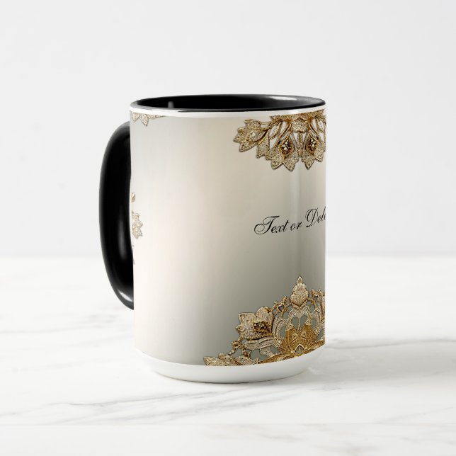 Caneca Floral Dourada Ornamentada (Frente Esquerda)
