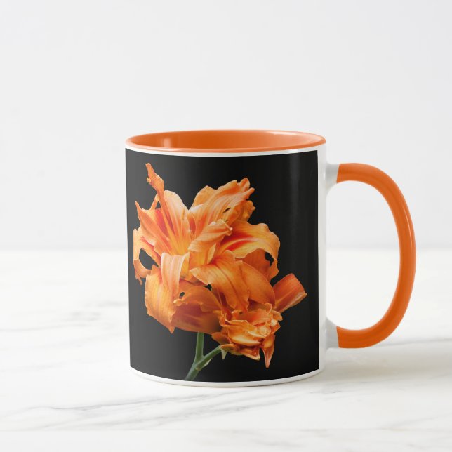 Caneca Floral Duplo Laranja Elegante Daylily (Direita)