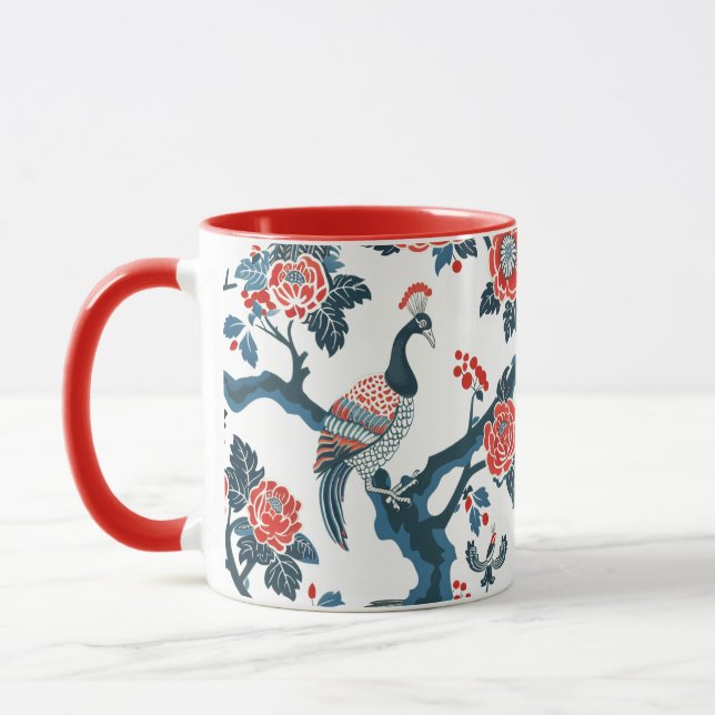 Caneca Floral e Peafowl Bird Mug, inspirados em oriental (Esquerda)