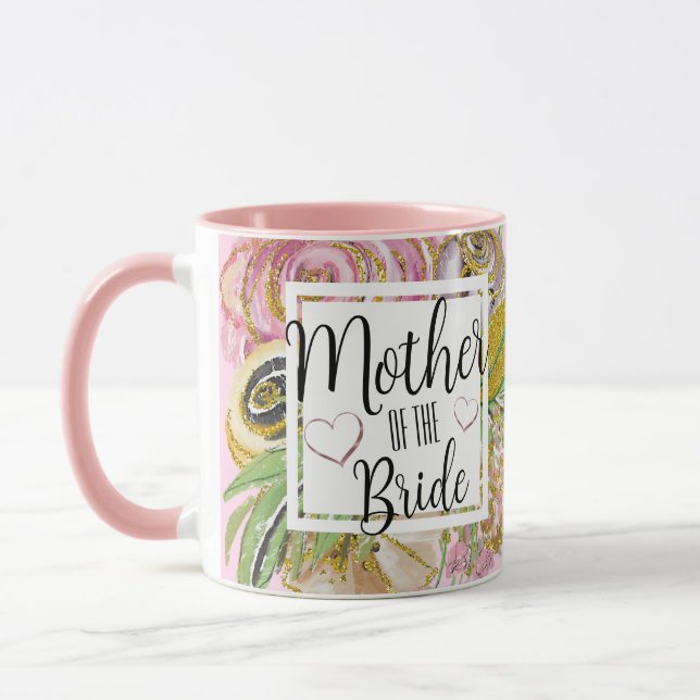 Caneca Floral em Brilho Dourado Rosa para Mãe da N (Esquerda)