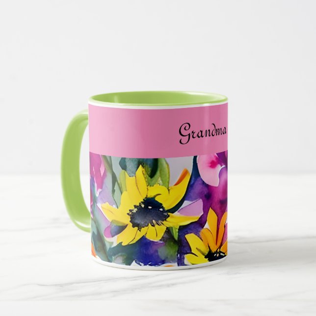 Caneca Floral especial de aquarela da vovó (Frente Esquerda)