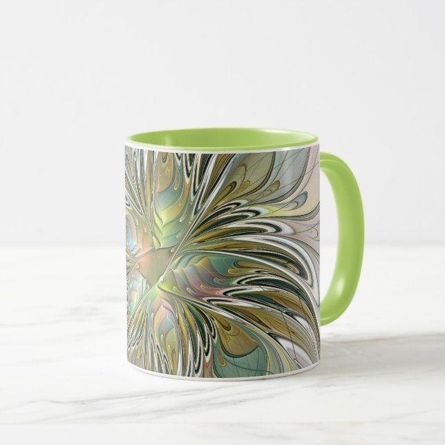 Caneca Floral Fantasy Moderna Arte Fractal Flor Com Doura (Frente Esquerda)