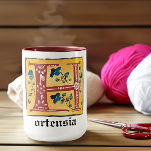 Caneca Floral Iluminado Medieval - Letra H Monograma Mug
