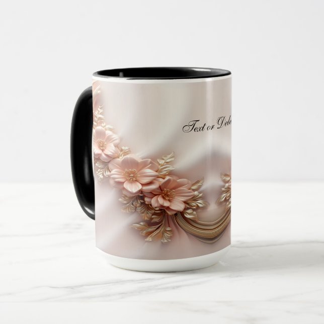Caneca Floral Laranja Pêssego Elegante (Frente Esquerda)