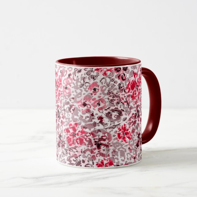 Caneca Floral, leopardo, vermelho e branco, vermelho, bra (Frente Esquerda)