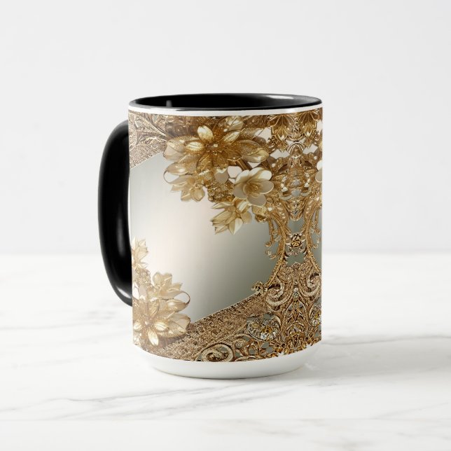 Caneca Floral Moderna Dourada Ornada (Frente Esquerda)