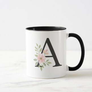 Caneca Floral Monogram A Mug – Elegant Letter A with Soft