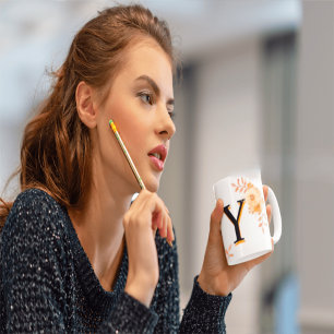 Caneca Floral Monogramas Mug - Elegante - Letra Y - escre