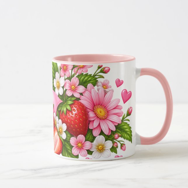 Caneca Floral Morango Rosa | Presente Fofo para El (Direita)